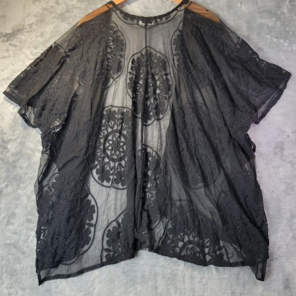 Maurices Womens One Size Black Sheer Lace‎ Open Front Kimono Cardigan Gothic - Picture 7 of 9